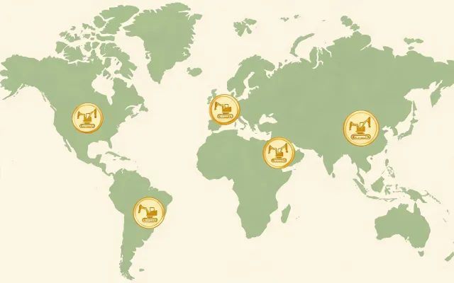 Map illustration of Bomag regional parts hubs for road equipment